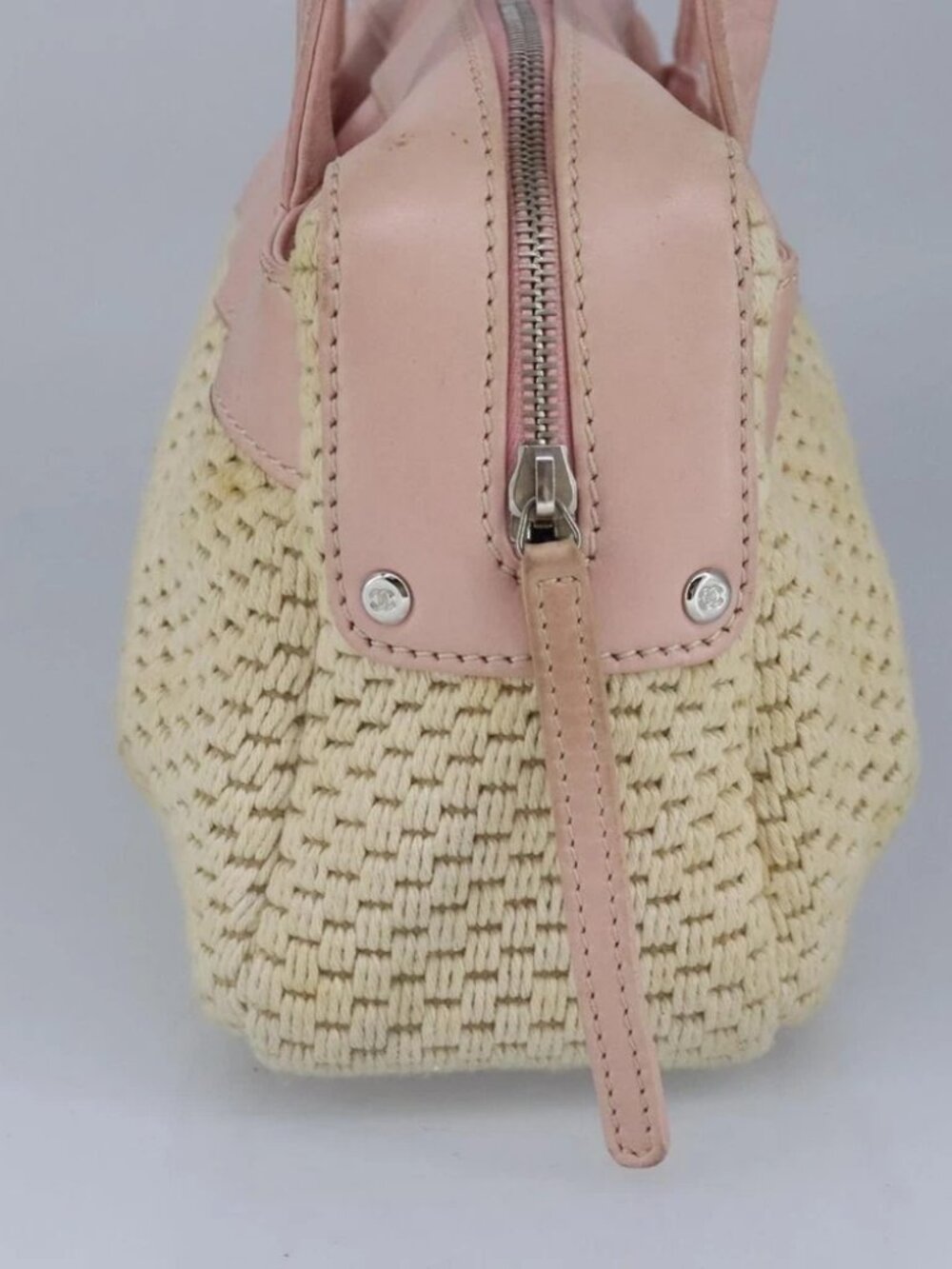 CHANEL Hand Bag Canvas Leather Pink Silver CC Auth - Picture 3 of 16